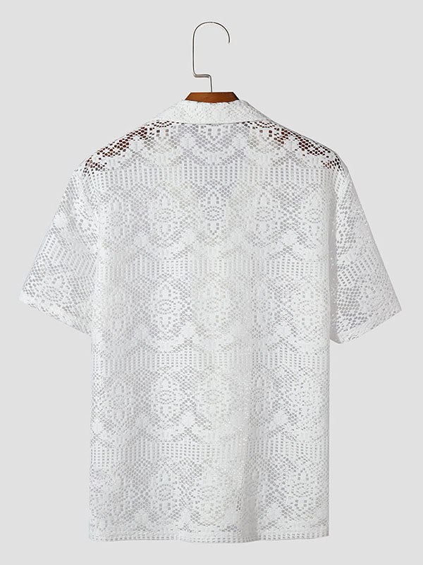 Mens Thin Lace Sheer Short Sleeve Shirt SKUK65524