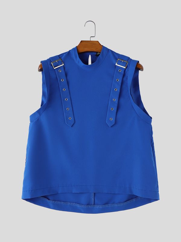 Men's Avant-Garde Mock Neck Shoulder Buckle Strap Detail Cropped Tank SKUL66047
