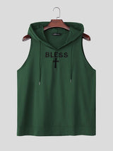 Men's American High-Street BLESS Cross Graphic Fitted Hooded Tank SKUL73205