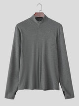 Men's Solid Color Knitted Stretch Long Sleeve T-Shirt SKUL39021