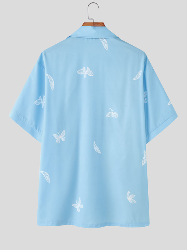 Men's Butterfly Print Contrast Short Sleeve Shirt SKUL20046