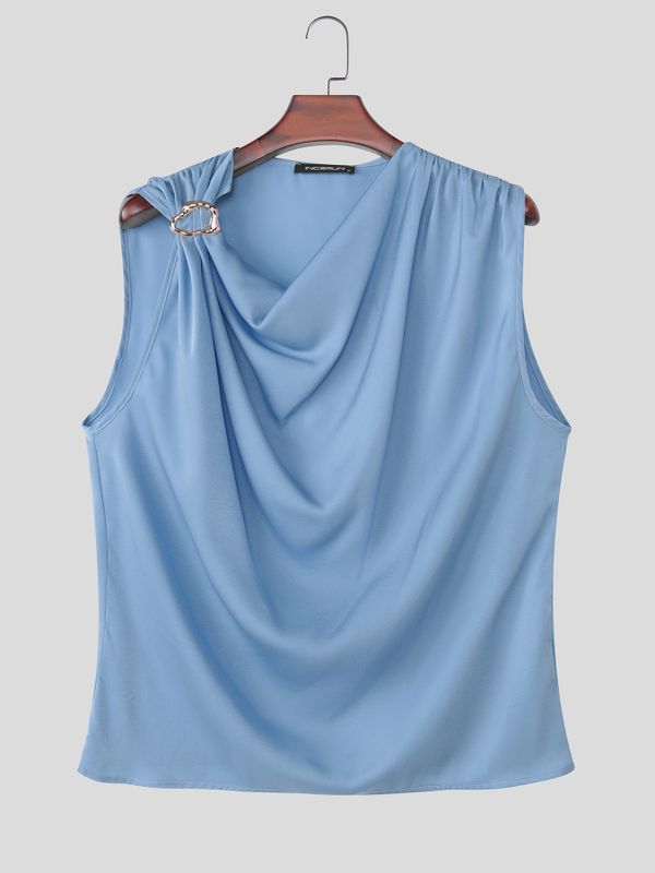 Men's High-End Party Asymmetrical Draped Cowl Neck Ring Shoulder Tank SKUL73687