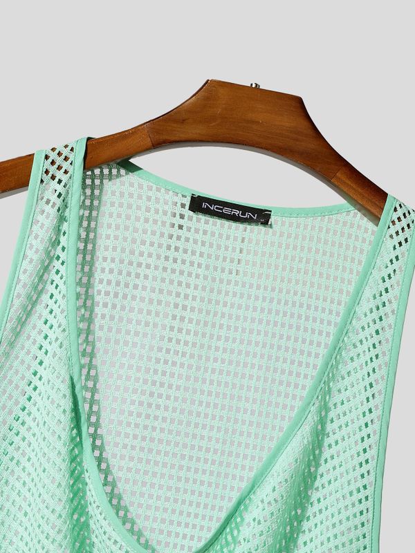 Men's Beach Party Deep V-Neck Mesh Breathable Muscle Fit Tank SKUL72632