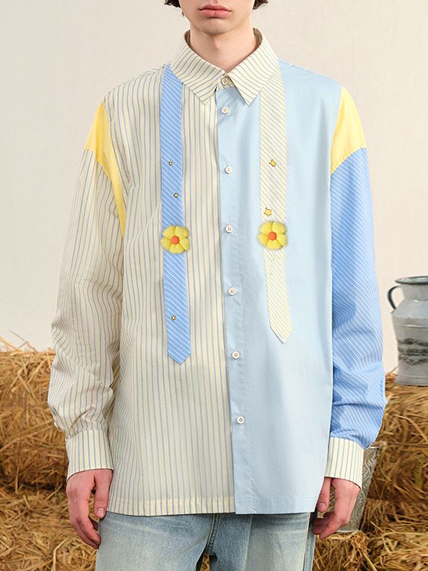 Men's Striped Color Block Casual Long Sleeve Shirt SKUL22483