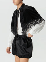 Mens Velvet Lace Patchwork Tie Neck Cloak SKUK30878