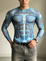 Men's Avant-Garde Party 3D Muscle Print Tight Fit Long Sleeve Round Neck T-shirt SKUL81070