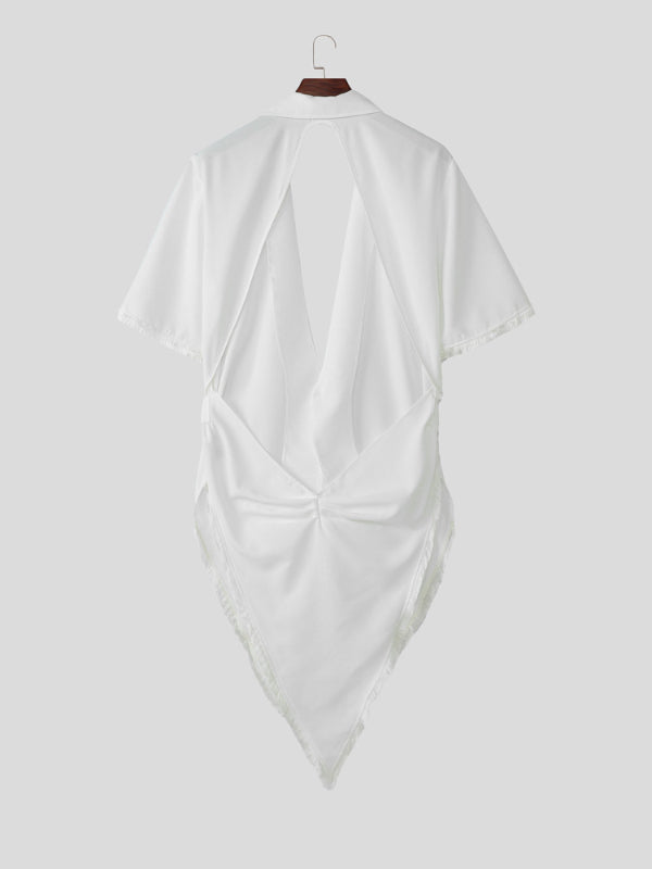 Mens Solid Color Backless Short Sleeve Shirt SKUL15367