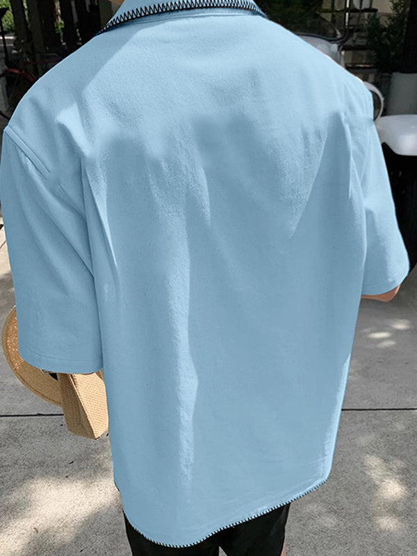 Mens Colorblock Cuban Collar Short Sleeve Shirt SKUL11573