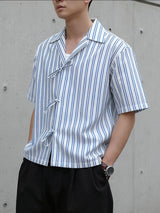 Men's Striped Drawstring Short Sleeve Shirt SKUL38937