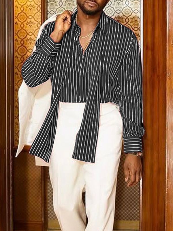 Men's Stripe Ribbon Long Sleeve Shirt SKUL47905