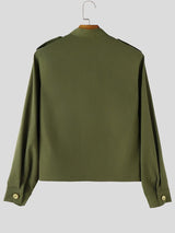 Men's Smart-Casual Military-Inspired Mandarin Collar Slim Fit Shirt SKUL77983