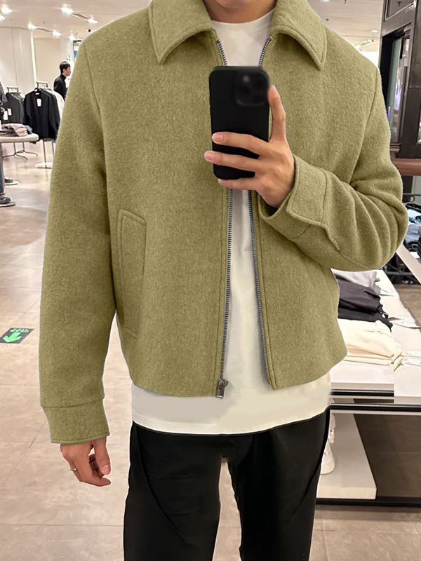 Men's Solid Color Woolen Cropped Long Sleeve Jacket SKUL34137