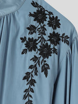 Men's Retro Contrast Floral Embroidery Keyhole Cutout Bishop Long Sleeve Stand Collar Shirt SKUL81112