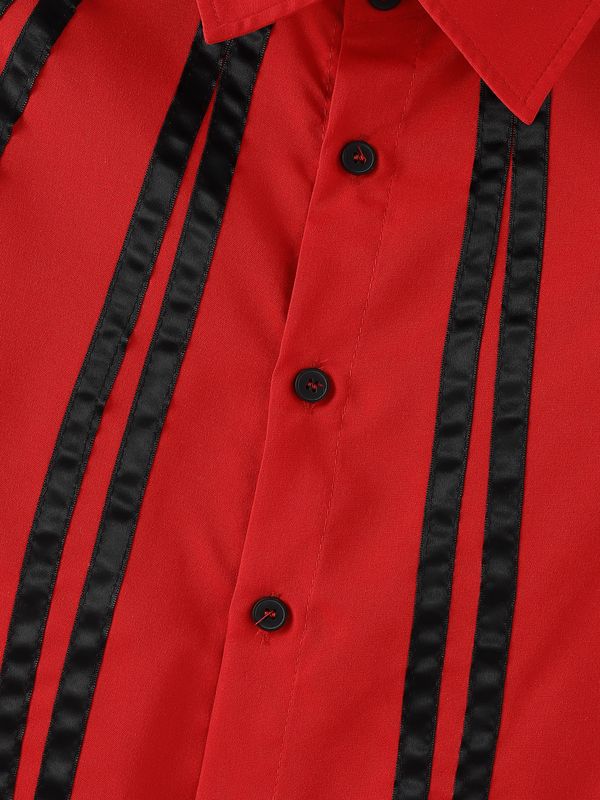 Men's Color Block Stripe Loose Long Sleeve Shirt SKUL36388