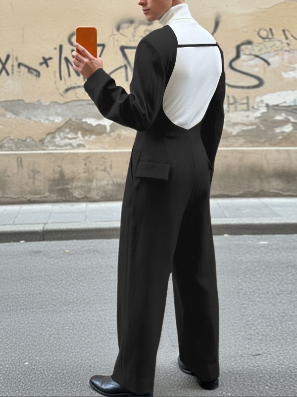 Men's Back Cutout Design Long Sleeve Jumpsuit SKUL43629