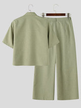 Men's Island Resort Minimalist Turn-down Collar Two Pieces Outfit SKUL76619