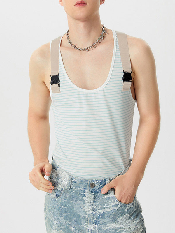 Mens  Fashion Striped U-Neck Sleeveless Tank SKUK64014