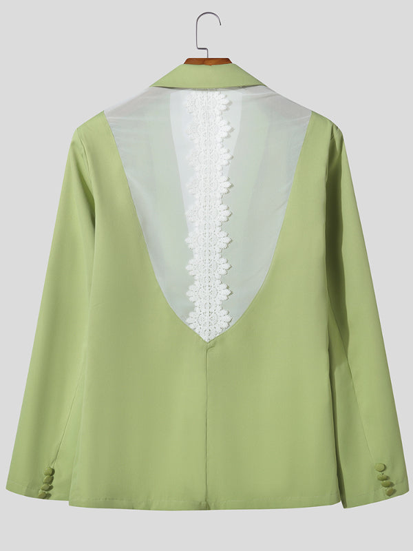 Men's Lace Patchwork Backless Long Sleeve Blazer SKUL24944