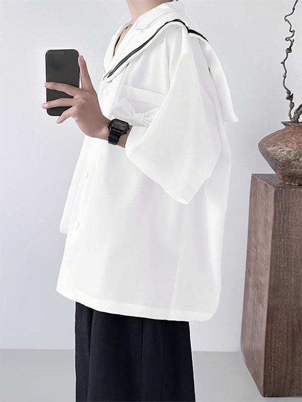 Men's Bow Patchwork Half Sleeve Shirt SKUL27006