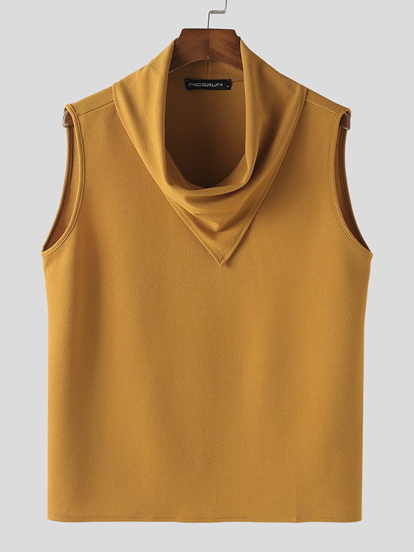 Mens Solid Cowl Neck Sleeveless Vest SKUK52509