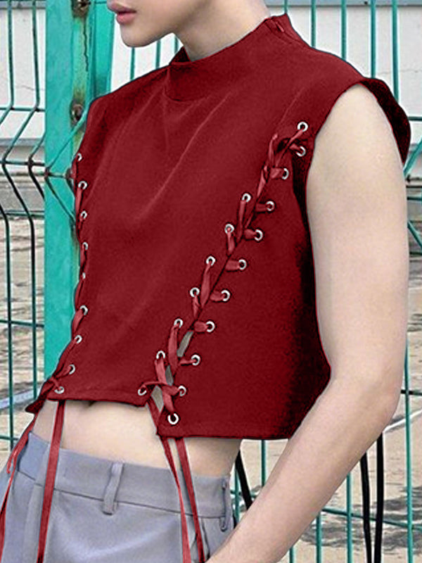 Mens Solid Color Drawstring Cropped Tank SKUL07544