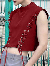 Mens Solid Color Drawstring Cropped Tank SKUL07544