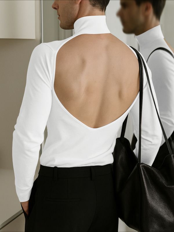 Men's Backless Long Sleeve T-Shirt SKUL38606