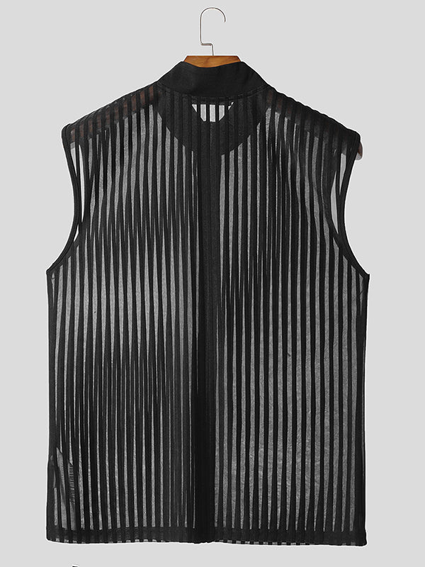Mens Striped Sheer Mesh Zip Tank SKUL10766