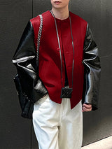 Men's Faux Leather Patchwork Loose Long Sleeve Blazer SKUL28507