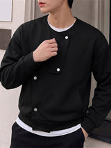 Men's Avant-Garde Chic City Walk Asymmetric Stepped Snap Placket Crewneck Jacket SKUL84565
