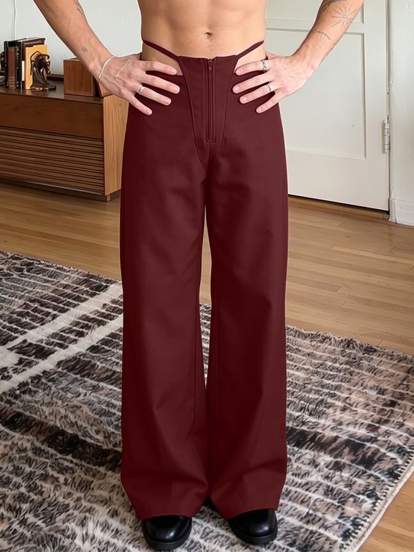 Men's Avant-Garde Cut Out G-String Waistband Wide Leg Pant SKUL66127