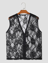 Mens Lace See Through V-Neck Sleeveless Vest SKUK60254