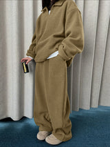 Men's Solid Color Fleece Loose Two Pieces Outfit SKUL38052