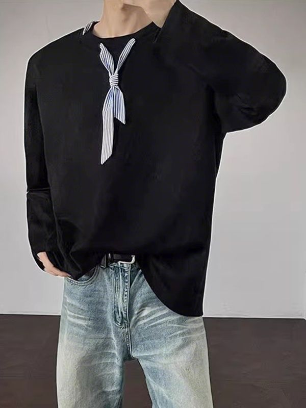 Men's Striped Tie Patchwork Long Sleeve T-Shirt SKUL37286