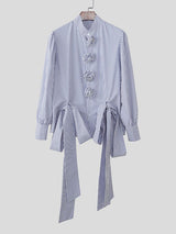 Men's 3D Floral Decor Striped Bow Long Sleeve Shirt SKUL47643