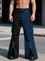 Men's Lace-Up Patchwork Colorblock Flared Pant SKUL31852