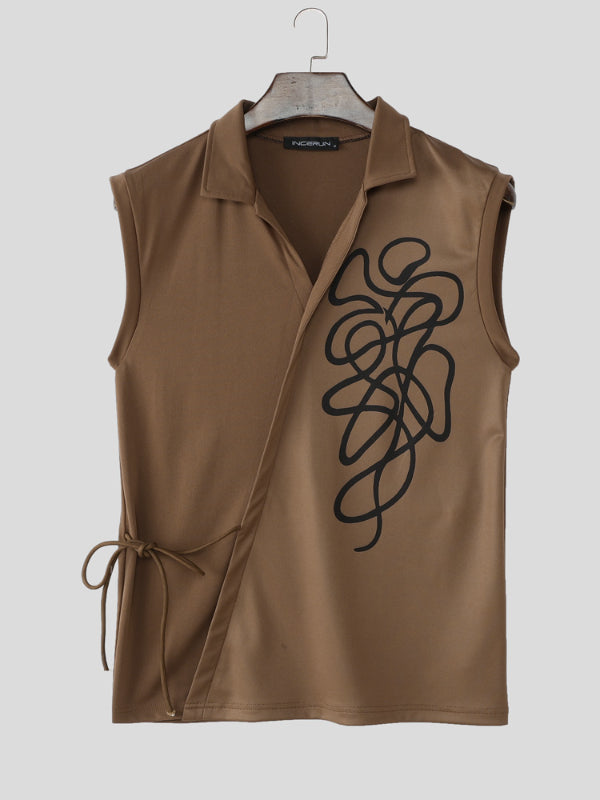 Men's Asymmetrical Placket Tie Casual Tank SKUL15370