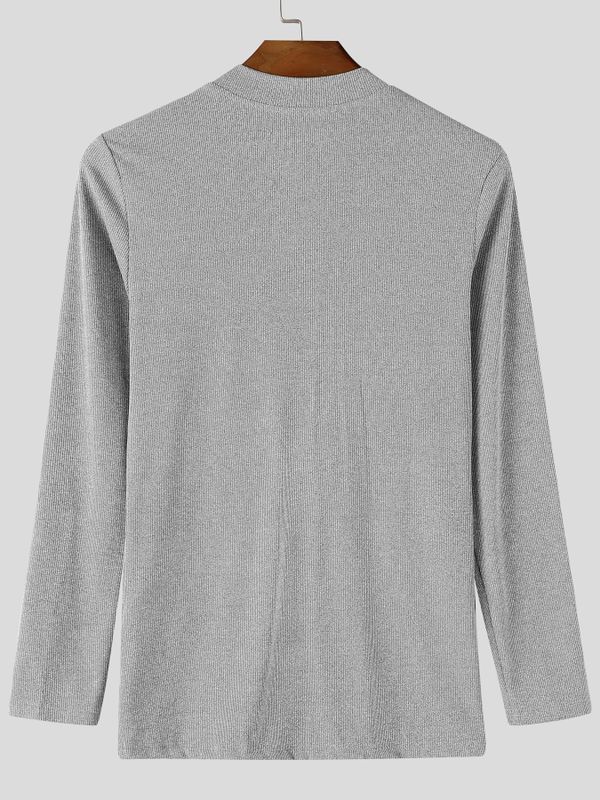 Men's Smart Chic Daily Commute Multi-Button Stand Collar Textured Slim T-shirt SKUL84625