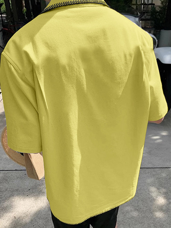 Mens Colorblock Cuban Collar Short Sleeve Shirt SKUL11573