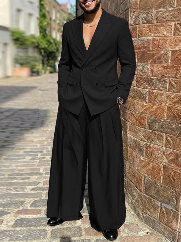 Men's Solid Color Double Breasted Two Piece Outfit SKUL50088