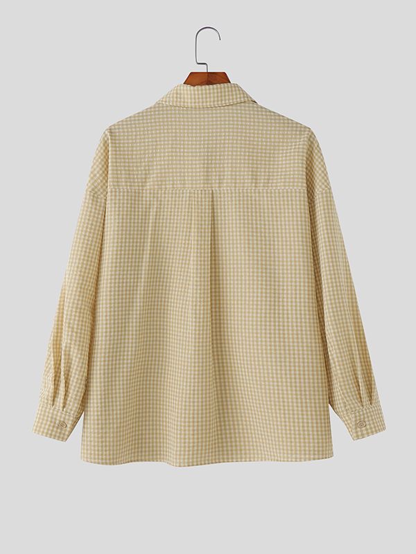 Men's Plaid Bow Long Sleeve Shirt SKUL45417