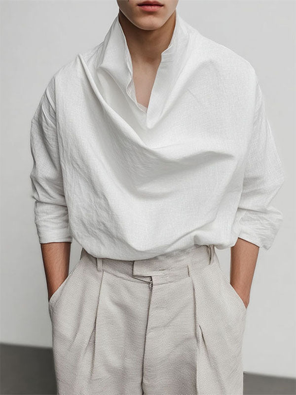 Men's Simple Cowl Neck Long Sleeve Shirt SKUL28486