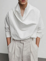 Men's Simple Cowl Neck Long Sleeve Shirt SKUL28486