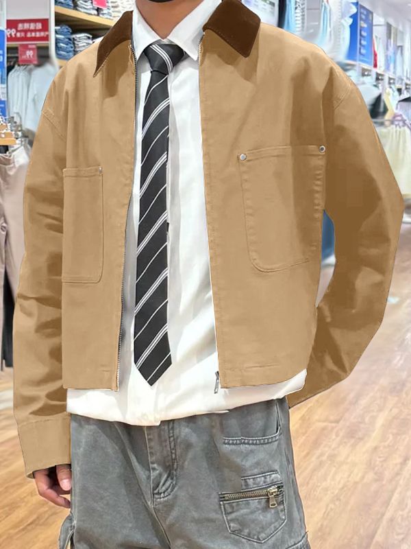 Men's Solid Corduroy Collar Long Sleeve Jacket SKUL34133