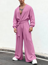 Men's Solid Color Cowl Neck Long Sleeve Jumpsuit SKUL45217