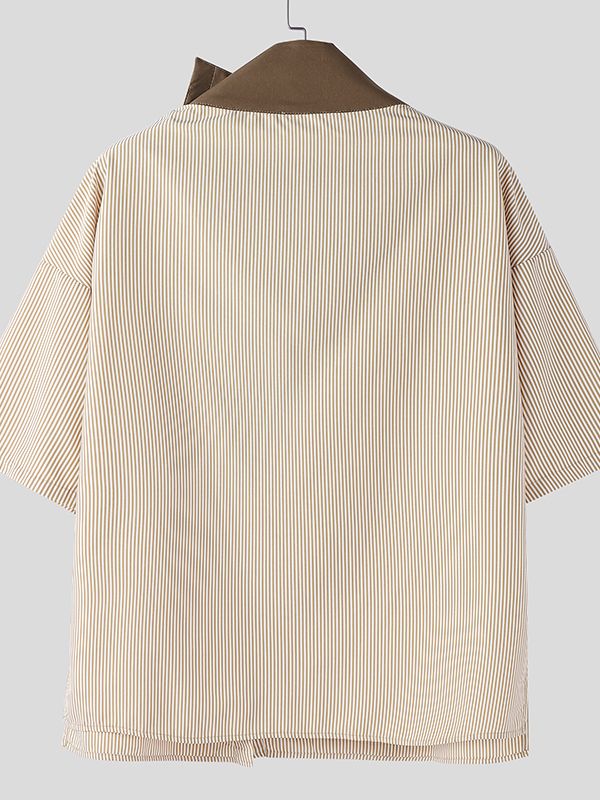 Men's Contrast Patchwork Striped Half Sleeve Shirt SKUL50091