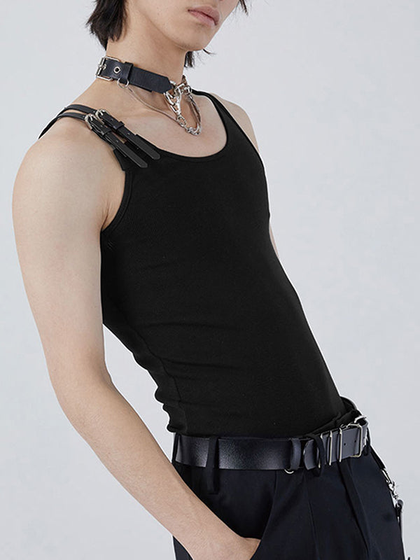 Mens Buckle Design Rib-Knit Solid Vest SKUK13529