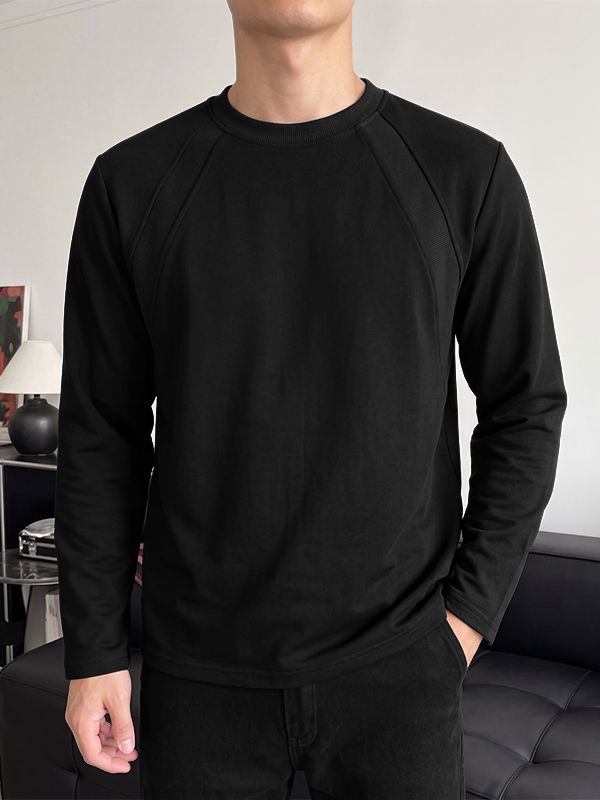 Men's Minimalist Clean-Fit Daily Casual Curved Raglan Seam Ribbed Crewneck T-shirt SKUL84074