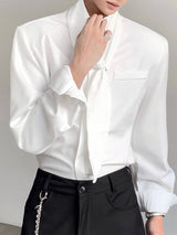 Men's Solid Color Tie Long Sleeve Shirt SKUL42397