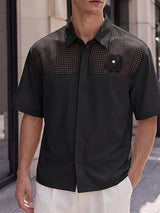 Men's High Street Yuppie Mesh Spliced 3D Flower Turn Down Collar Short Sleeve Shirt SKUL75671